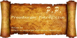 Pressburger Patrícius névjegykártya